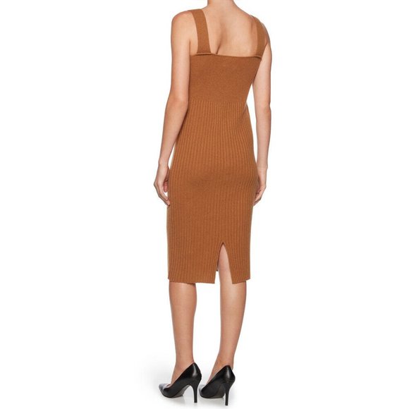 MAGASCHONI Fitted Midi 100% Ribbed CASHMERE DRESS M Brown NEW $398 - Picture 4 of 5